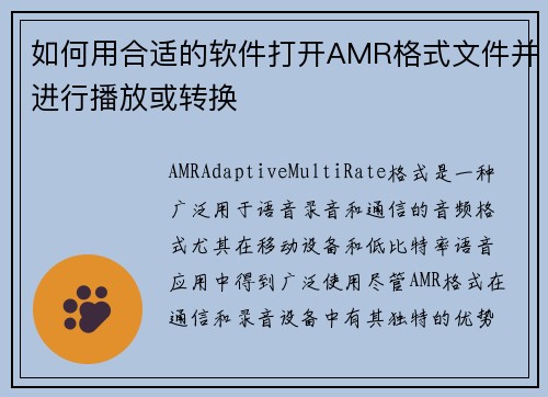 如何用合适的软件打开AMR格式文件并进行播放或转换